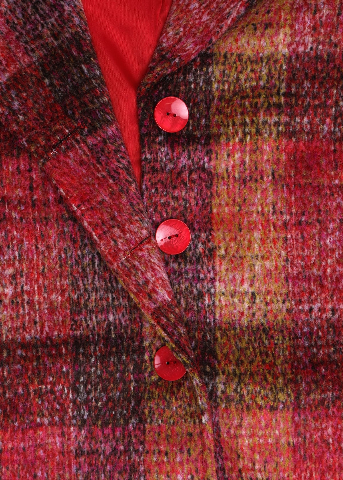 Multicoloured Red Checked Wool Mix Longline Coat