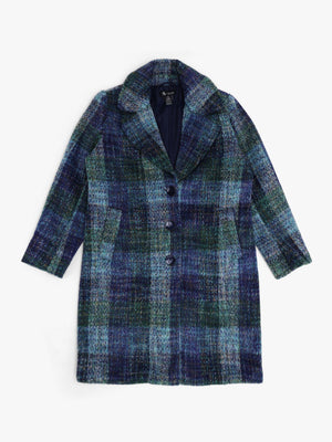 Multicoloured Blue Checked Wool Mix Longline Coat