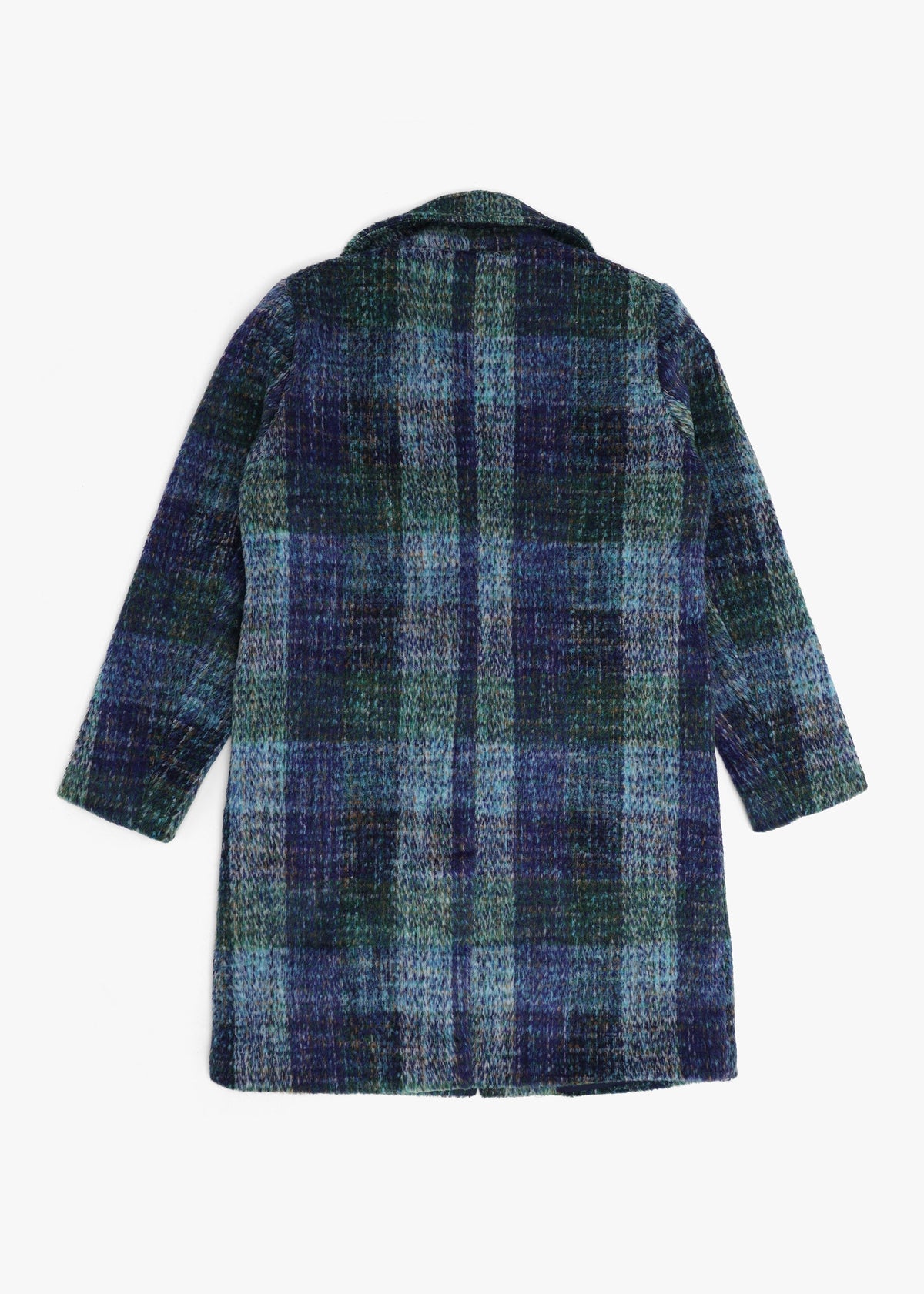 Multicoloured Blue Checked Wool Mix Longline Coat