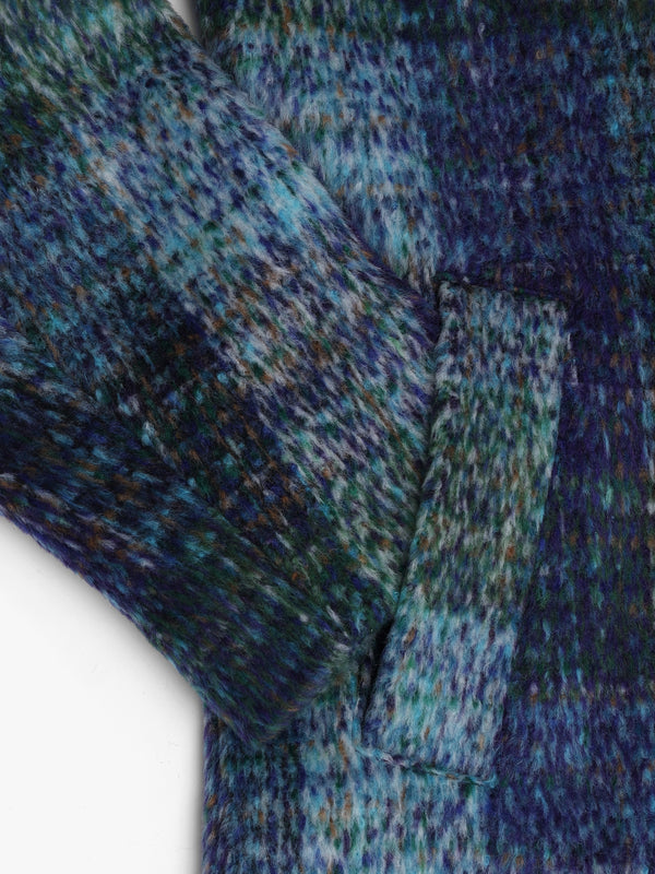 Multicoloured Blue Checked Wool Mix Longline Coat