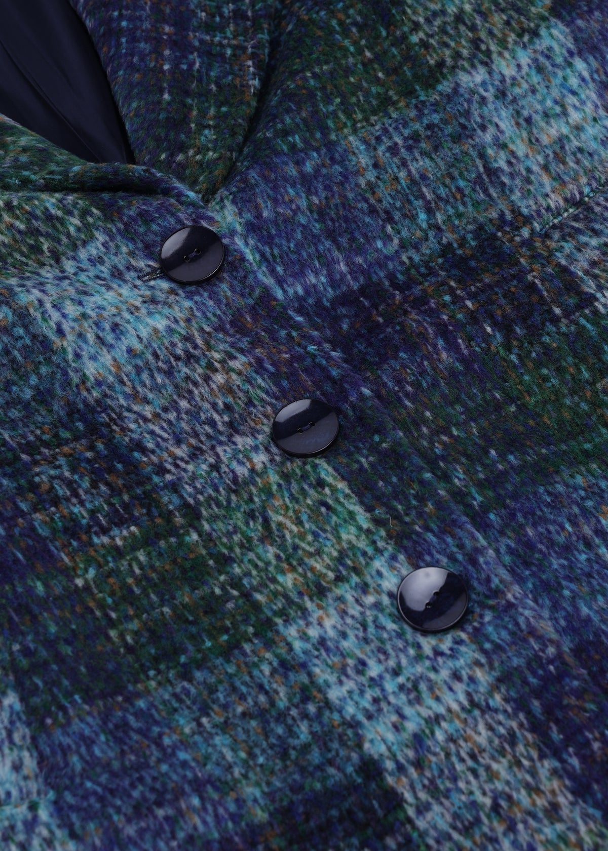 Multicoloured Blue Checked Wool Mix Longline Coat