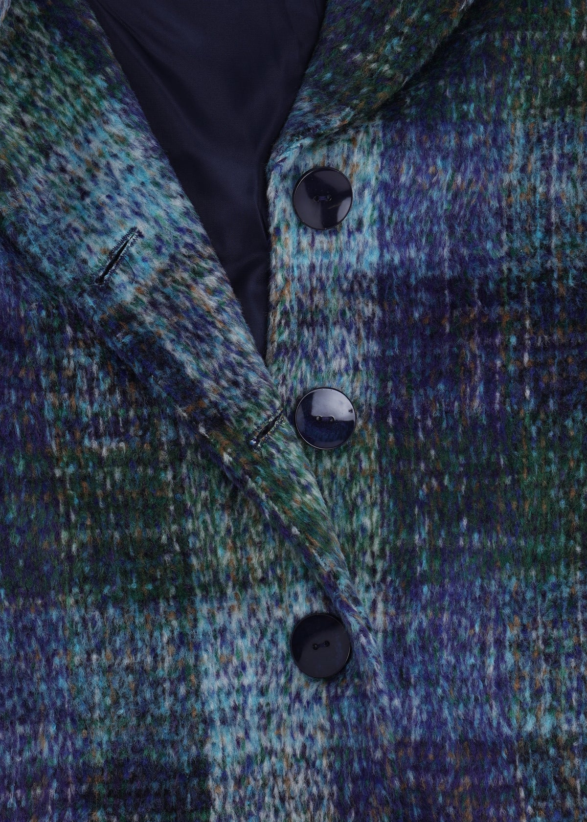 Multicoloured Blue Checked Wool Mix Longline Coat