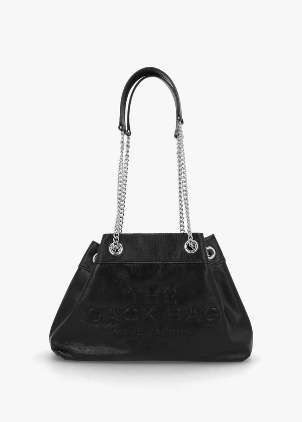 The Small Black Leather Chain Sack Bag