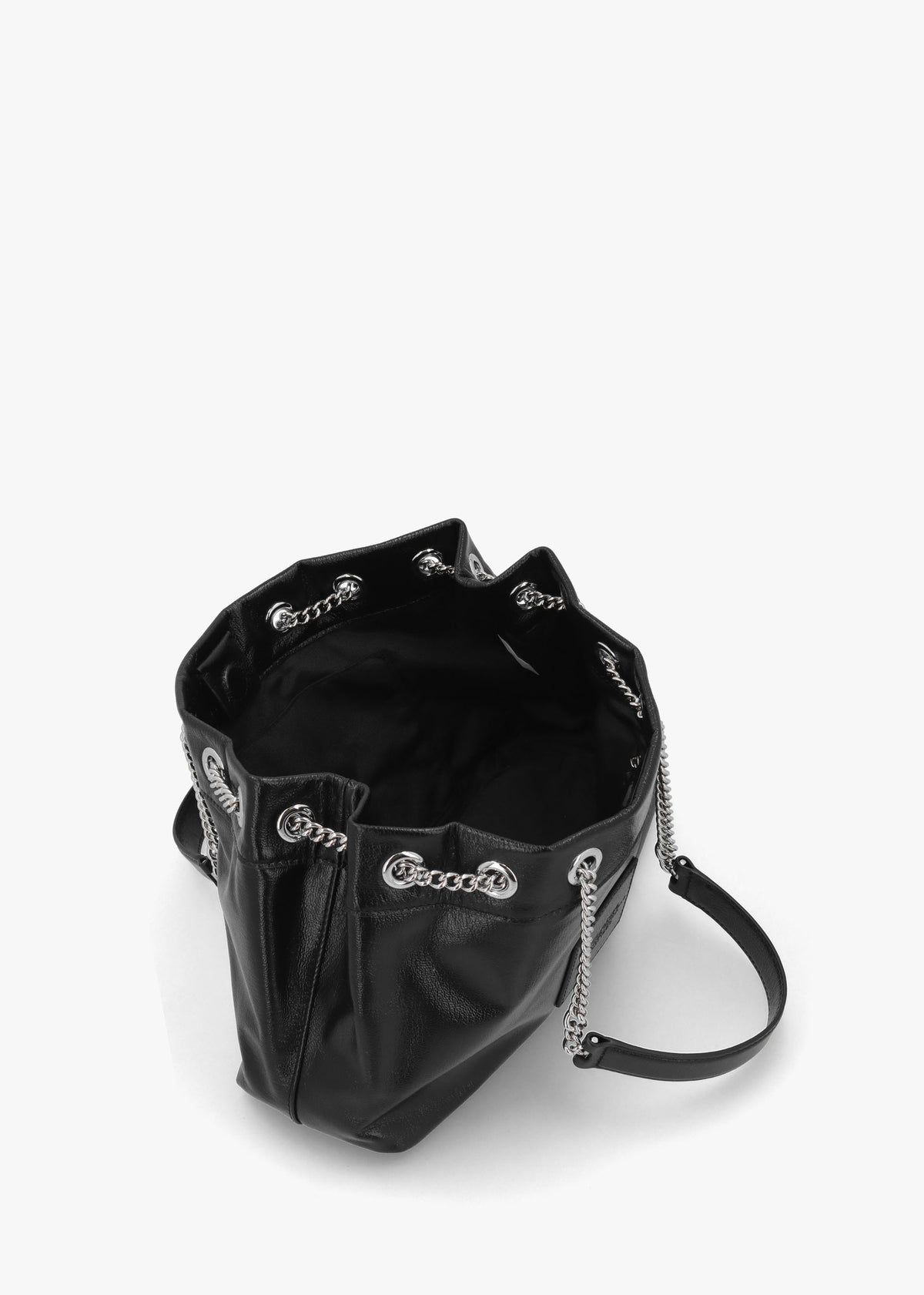 The Small Black Leather Chain Sack Bag