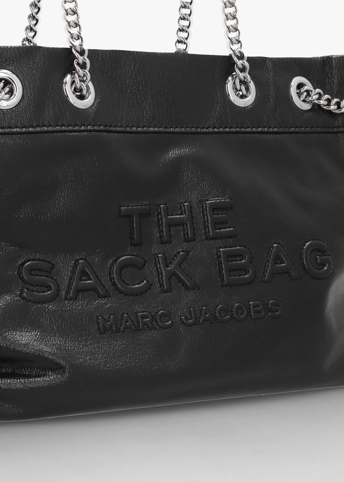 The Small Black Leather Chain Sack Bag
