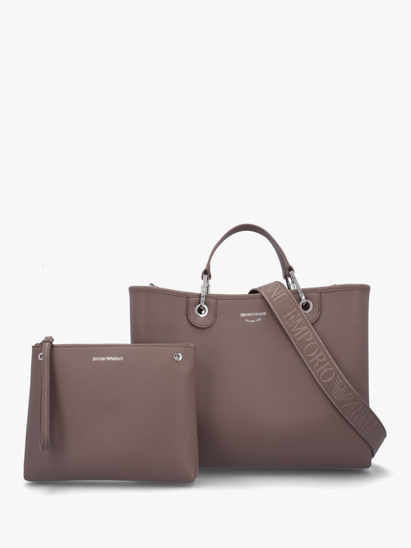 Taupe Pebbled Shopper With Pouch