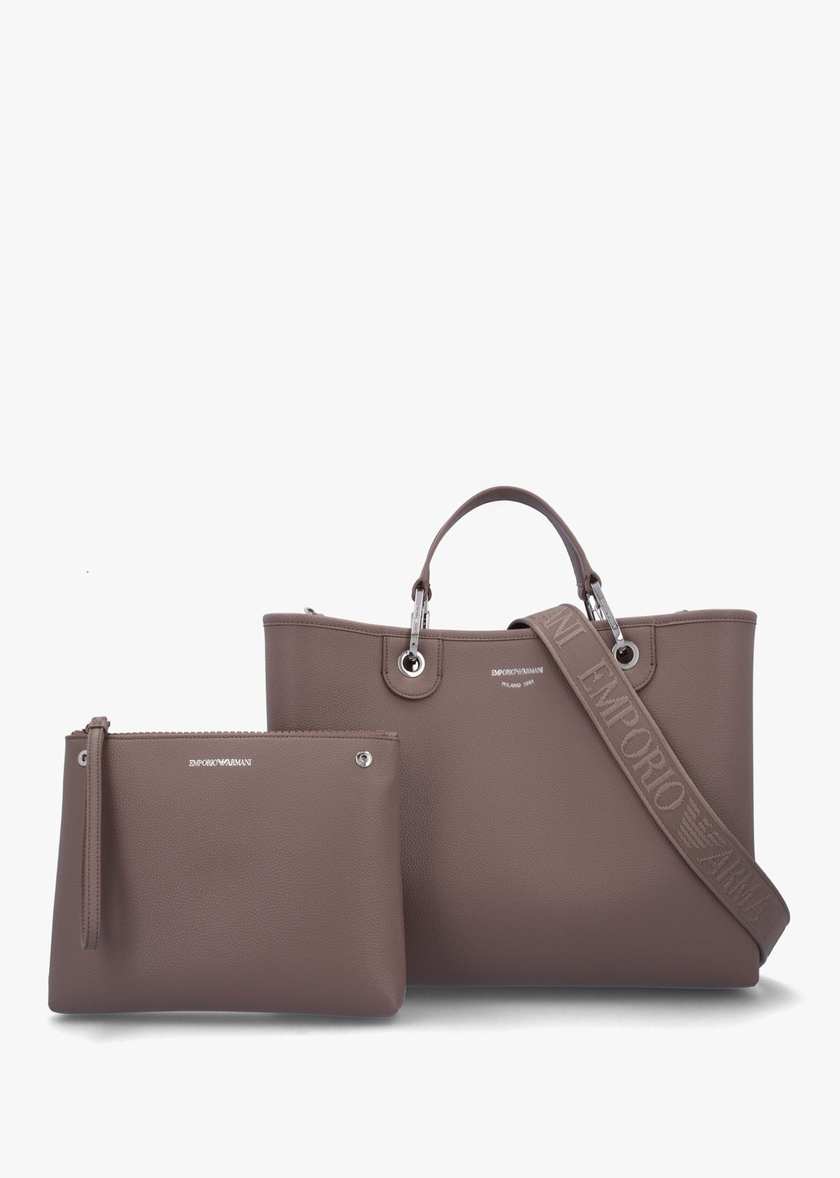 Taupe Pebbled Shopper With Pouch