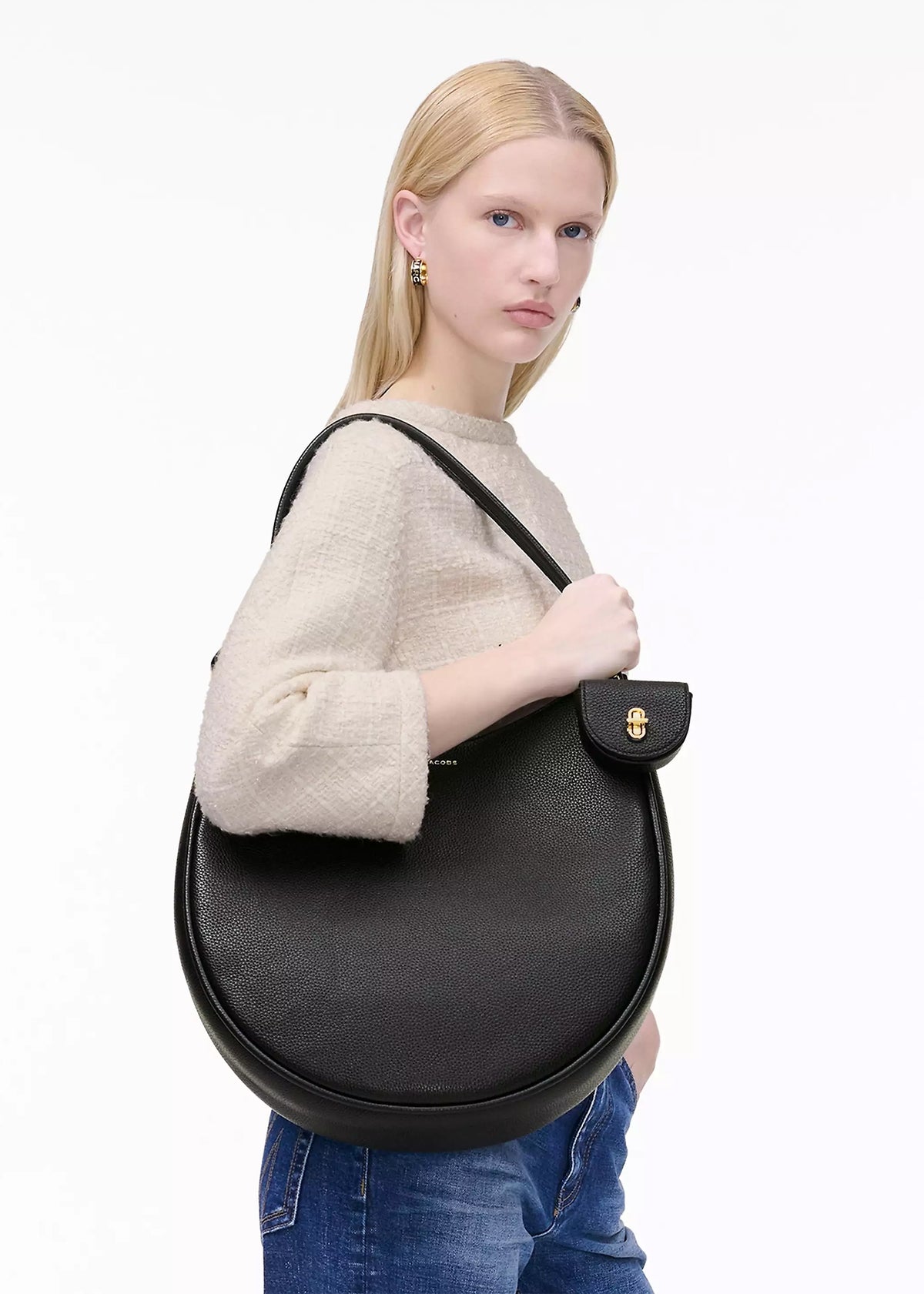 The Large Dual Black Leather Hobo Bag