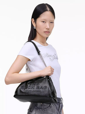 The Small Black Leather Chain Sack Bag