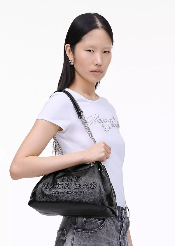 The Small Black Leather Chain Sack Bag