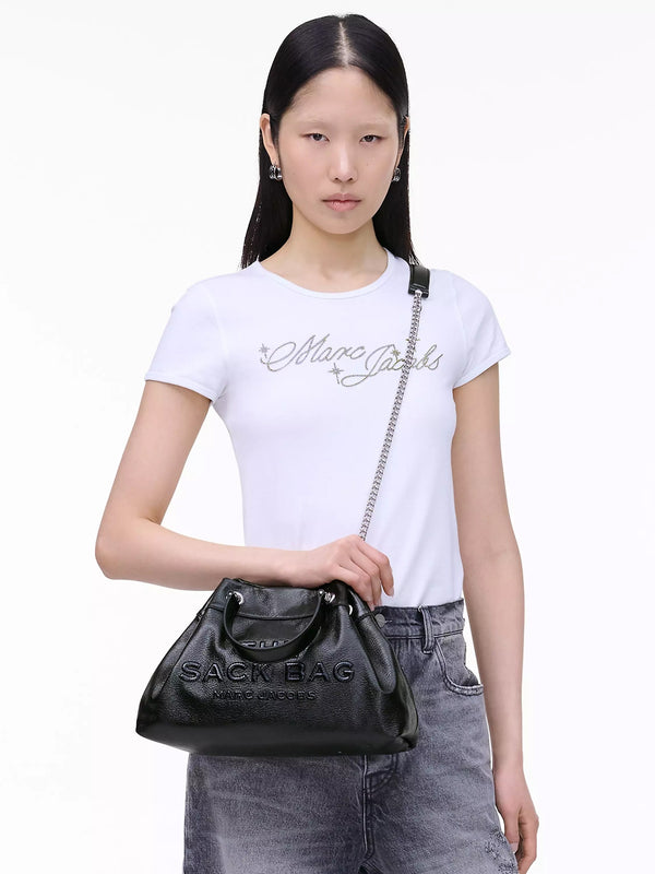 The Small Black Leather Chain Sack Bag