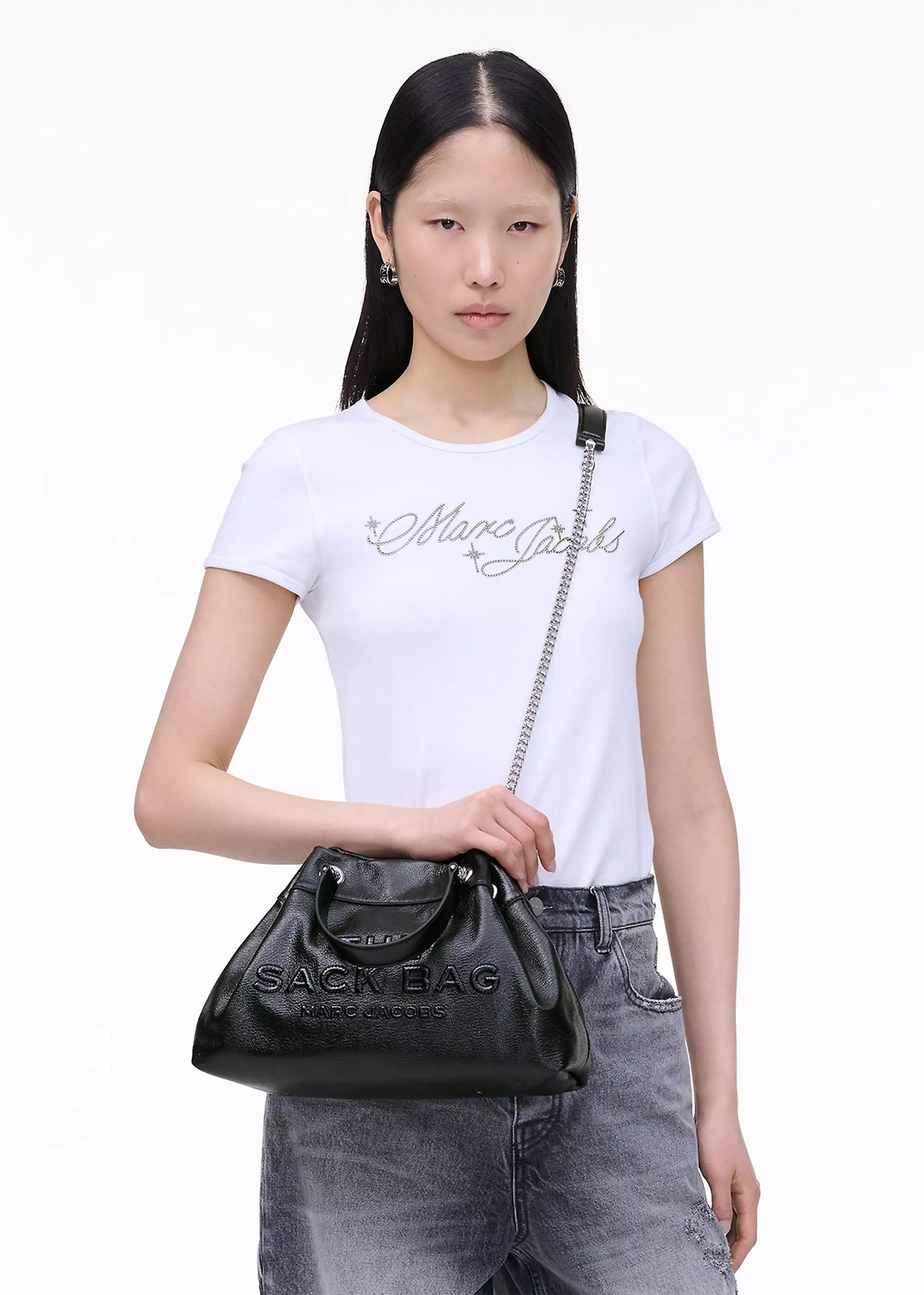 The Small Black Leather Chain Sack Bag
