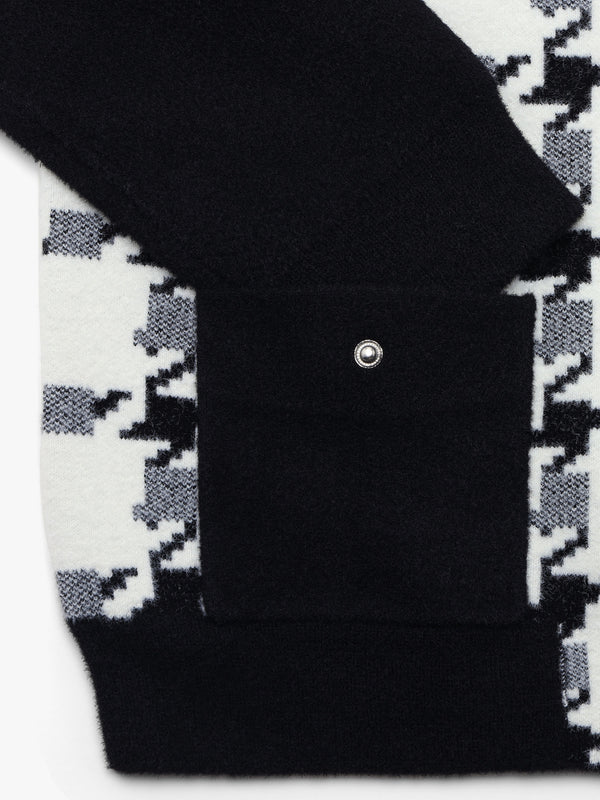 Black & White Checked Knitted Bomber Jacket
