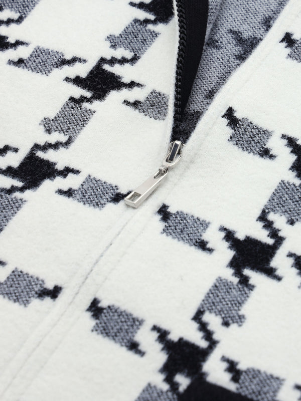Black & White Checked Knitted Bomber Jacket