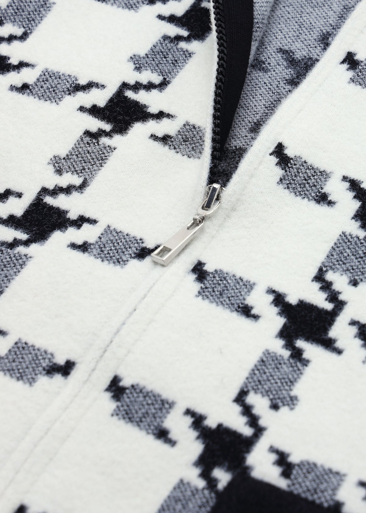 Black & White Checked Knitted Bomber Jacket