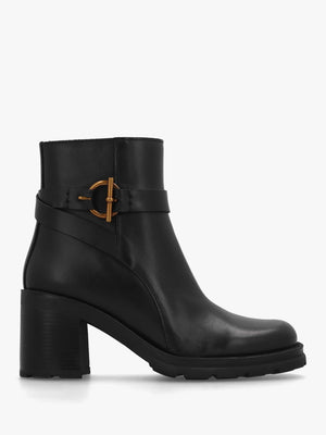 Itrim Black Leather Block Heel Ankle Boots