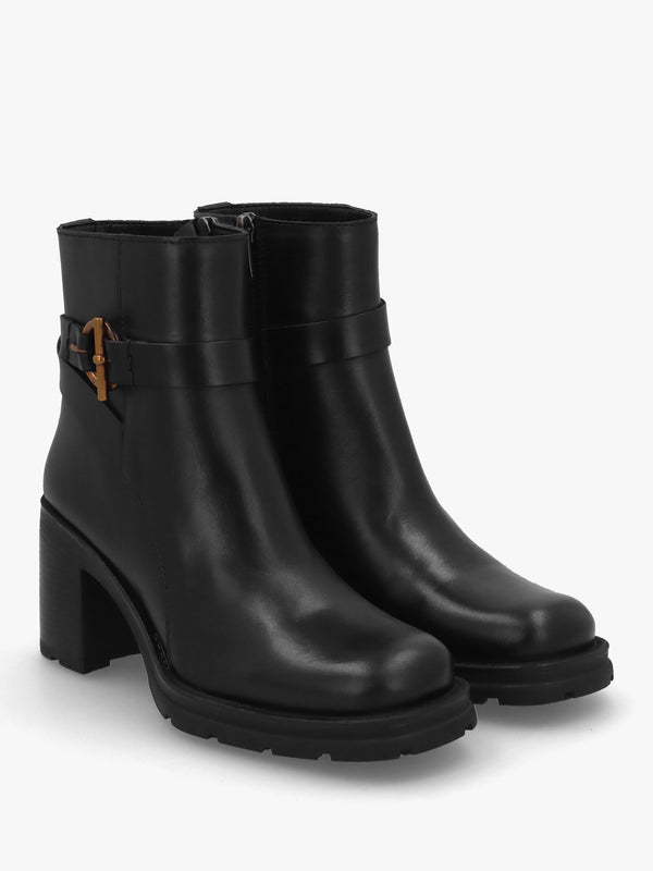 Itrim Black Leather Block Heel Ankle Boots
