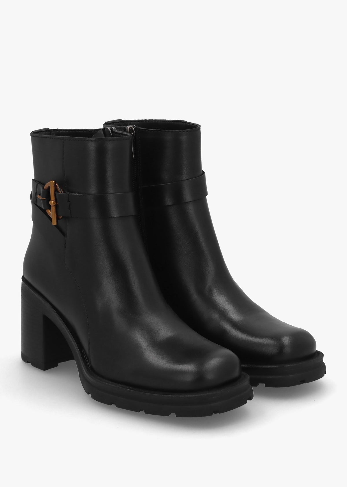 Itrim Black Leather Block Heel Ankle Boots