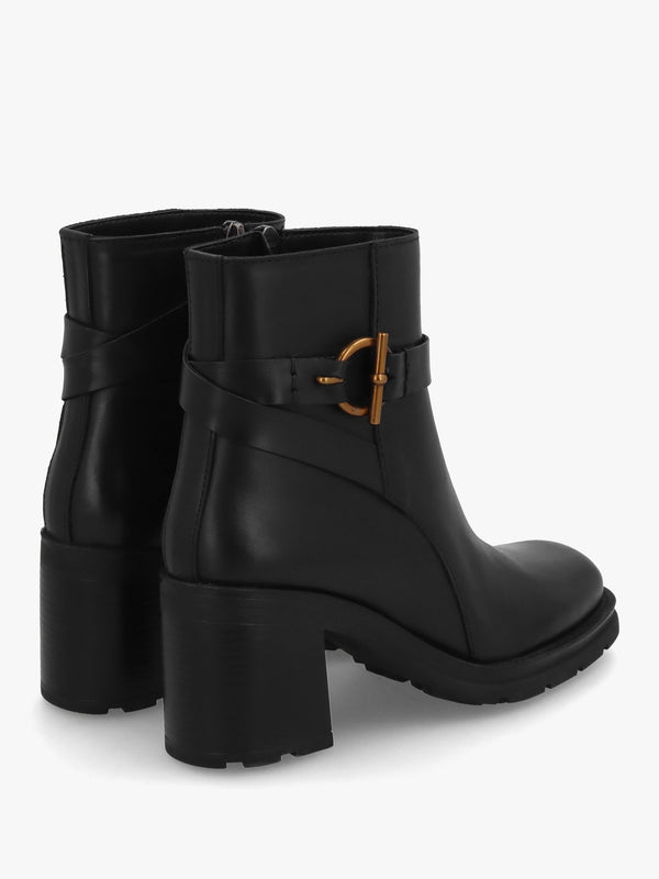 Itrim Black Leather Block Heel Ankle Boots