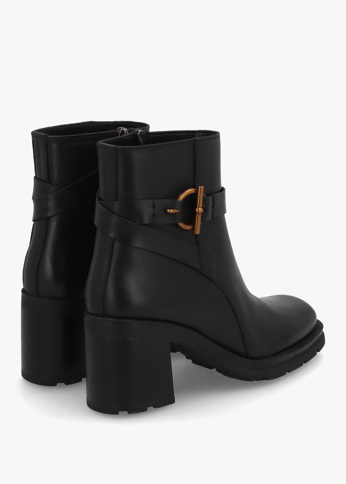 Itrim Black Leather Block Heel Ankle Boots