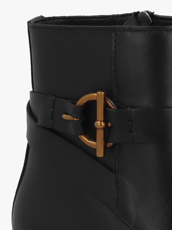 Itrim Black Leather Block Heel Ankle Boots