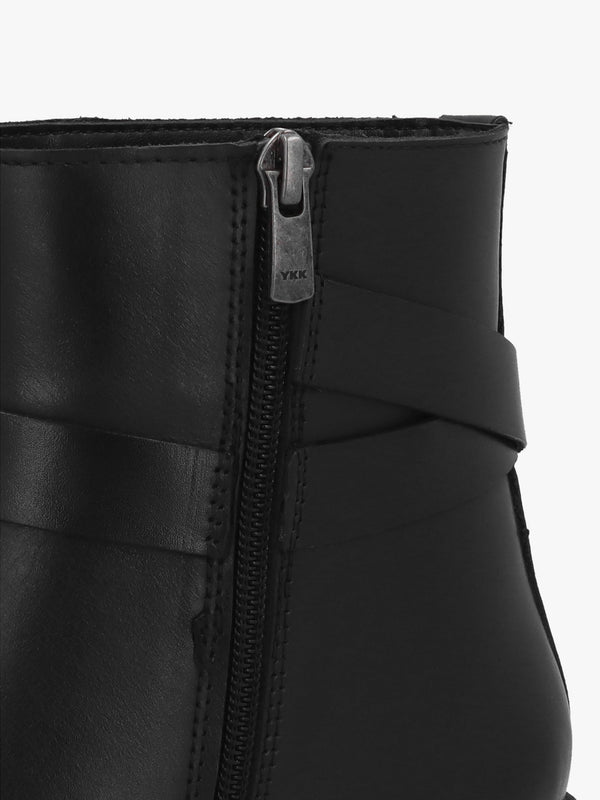 Itrim Black Leather Block Heel Ankle Boots