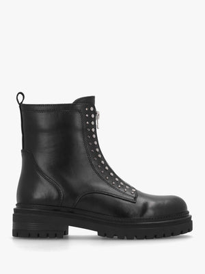 Istuds Black Leather Zip Front Ankle Boots