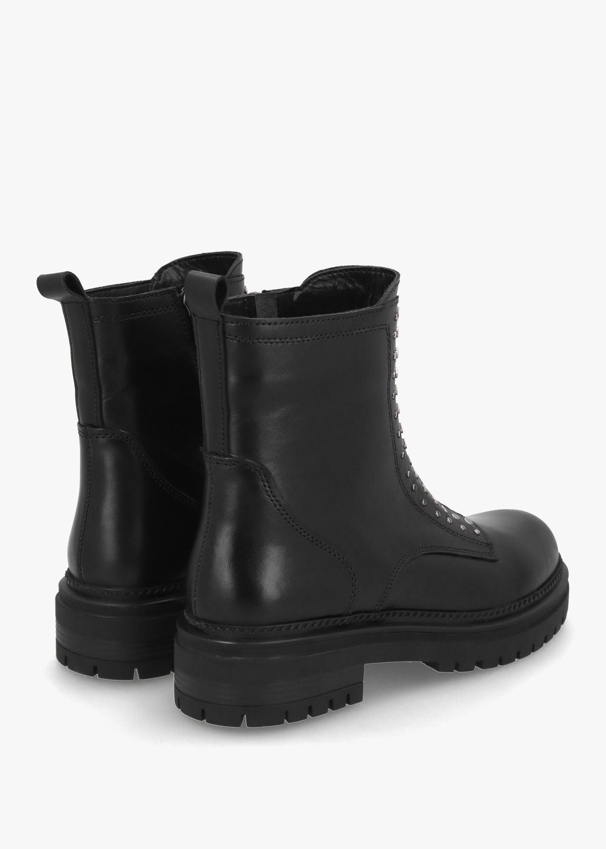 Istuds Black Leather Zip Front Ankle Boots