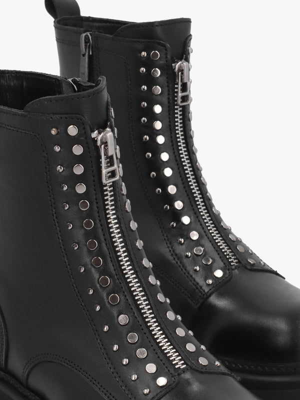 Istuds Black Leather Zip Front Ankle Boots