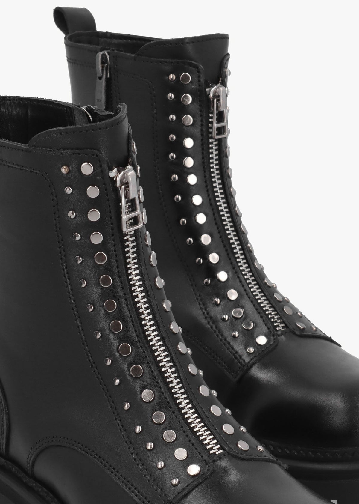 Istuds Black Leather Zip Front Ankle Boots