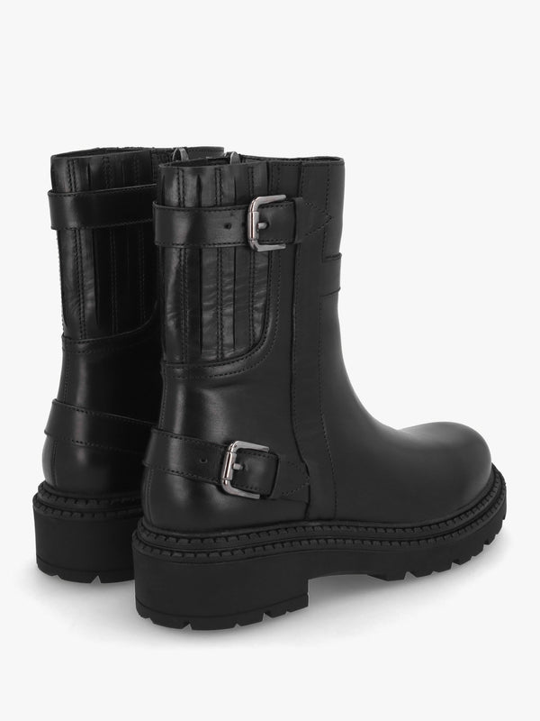 Ibuck Black Leather Chunky Biker Boots