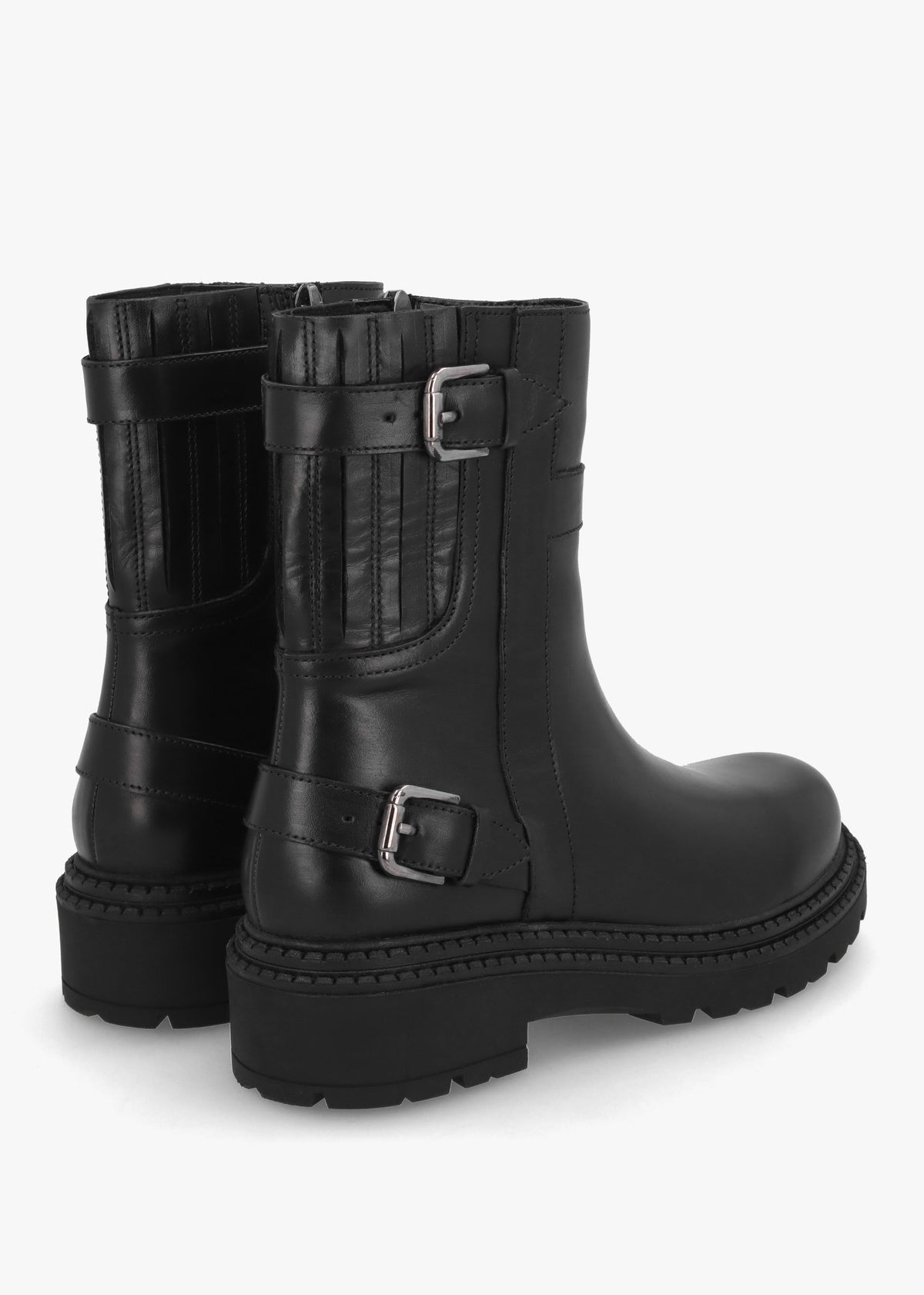 Ibuck Black Leather Chunky Biker Boots