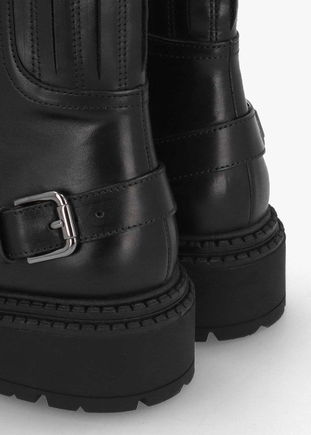 Ibuck Black Leather Chunky Biker Boots