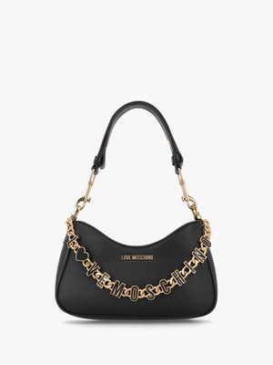Chain Logo Nero Leather Shoulder Bag