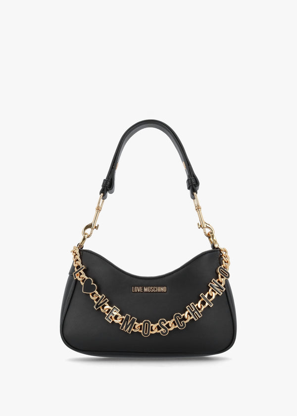 Chain Logo Nero Leather Shoulder Bag