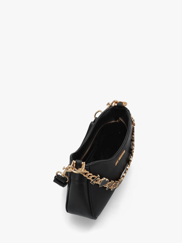 Chain Logo Nero Leather Shoulder Bag