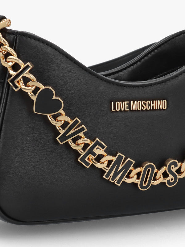 Chain Logo Nero Leather Shoulder Bag