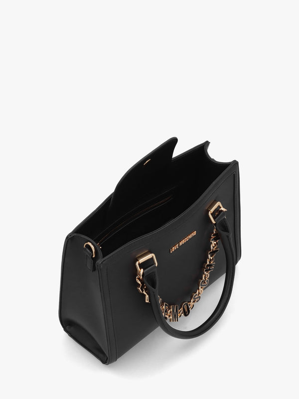 Chain Logo Nero Leather Tote Bag