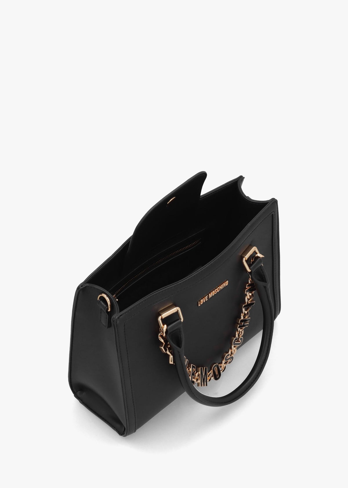 Chain Logo Nero Leather Tote Bag