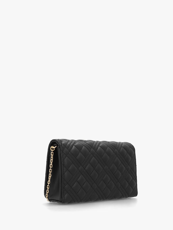 Diamond Quilt Flapover Nero Cross-Body Bag