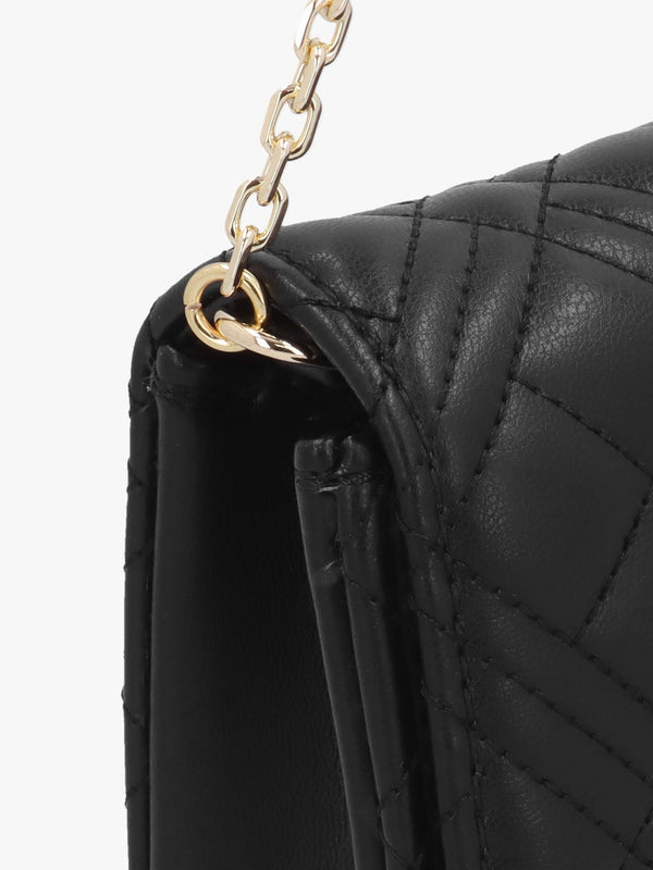 Diamond Quilt Flapover Nero Cross-Body Bag