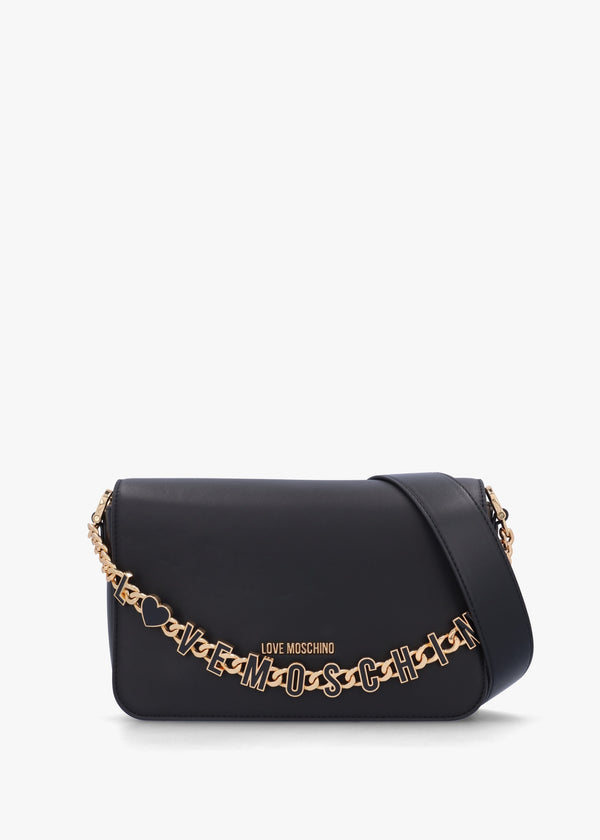 Chain Logo Nero Flapover Cross-Body Bag