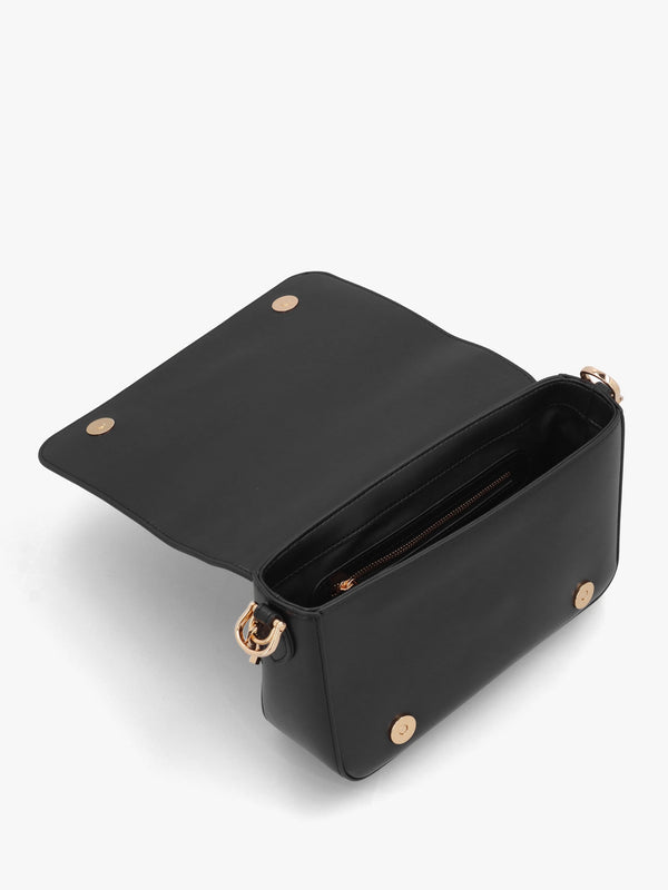 Chain Logo Nero Flapover Cross-Body Bag