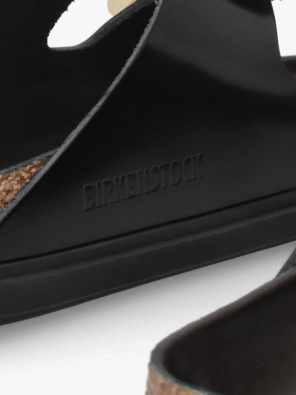 Arizona Droplet Buckle High Shine Black Natural Patent Leather Mules