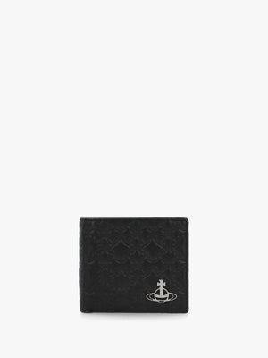 Men's Billfold Embossed Black Leather Wallet