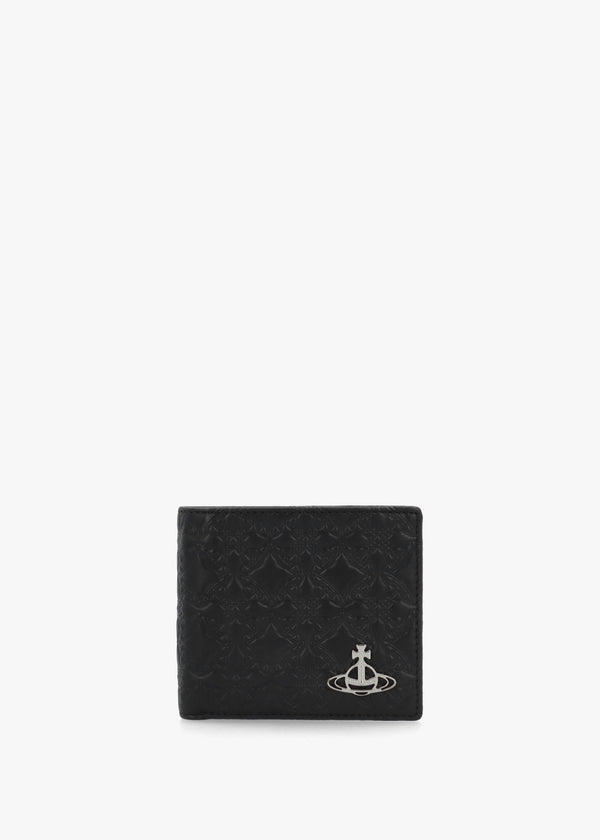 Men's Billfold Embossed Black Leather Wallet