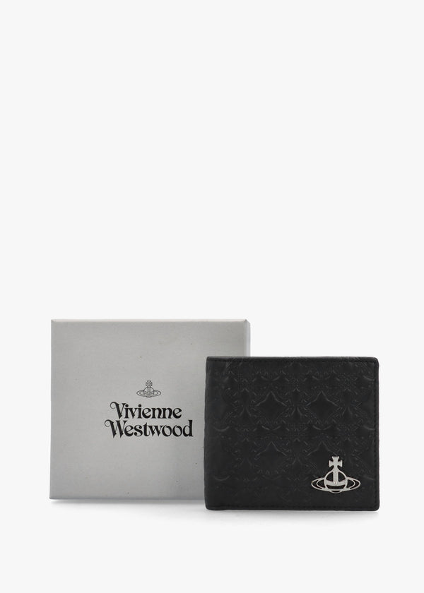 Men's Billfold Embossed Black Leather Wallet