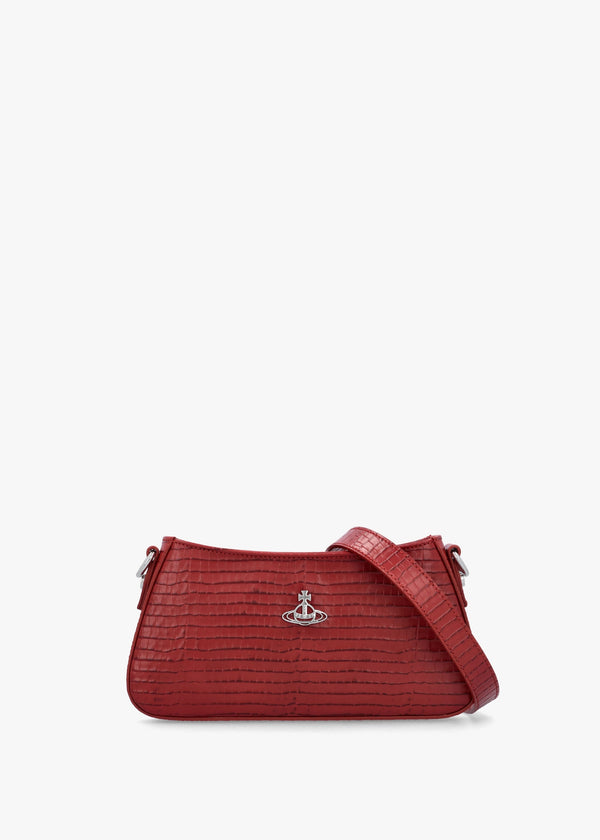 Tasha Mini Croc Embossed Red Leather Shoulder Phone Bag