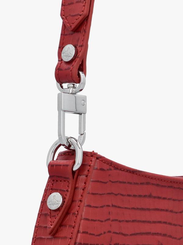 Tasha Mini Croc Embossed Red Leather Shoulder Phone Bag