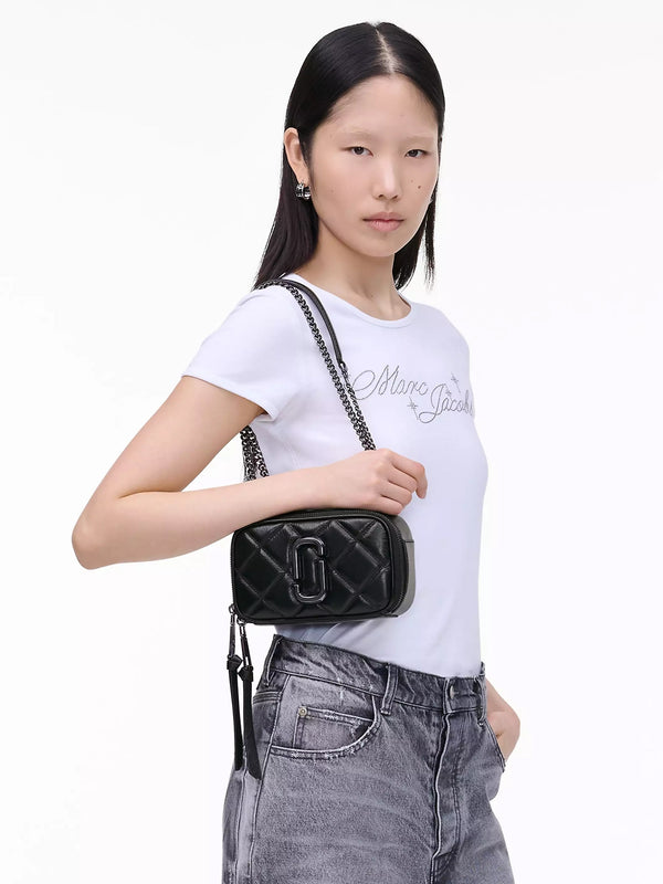 The Quilted Softshot Black Leather Cross-Body Bag